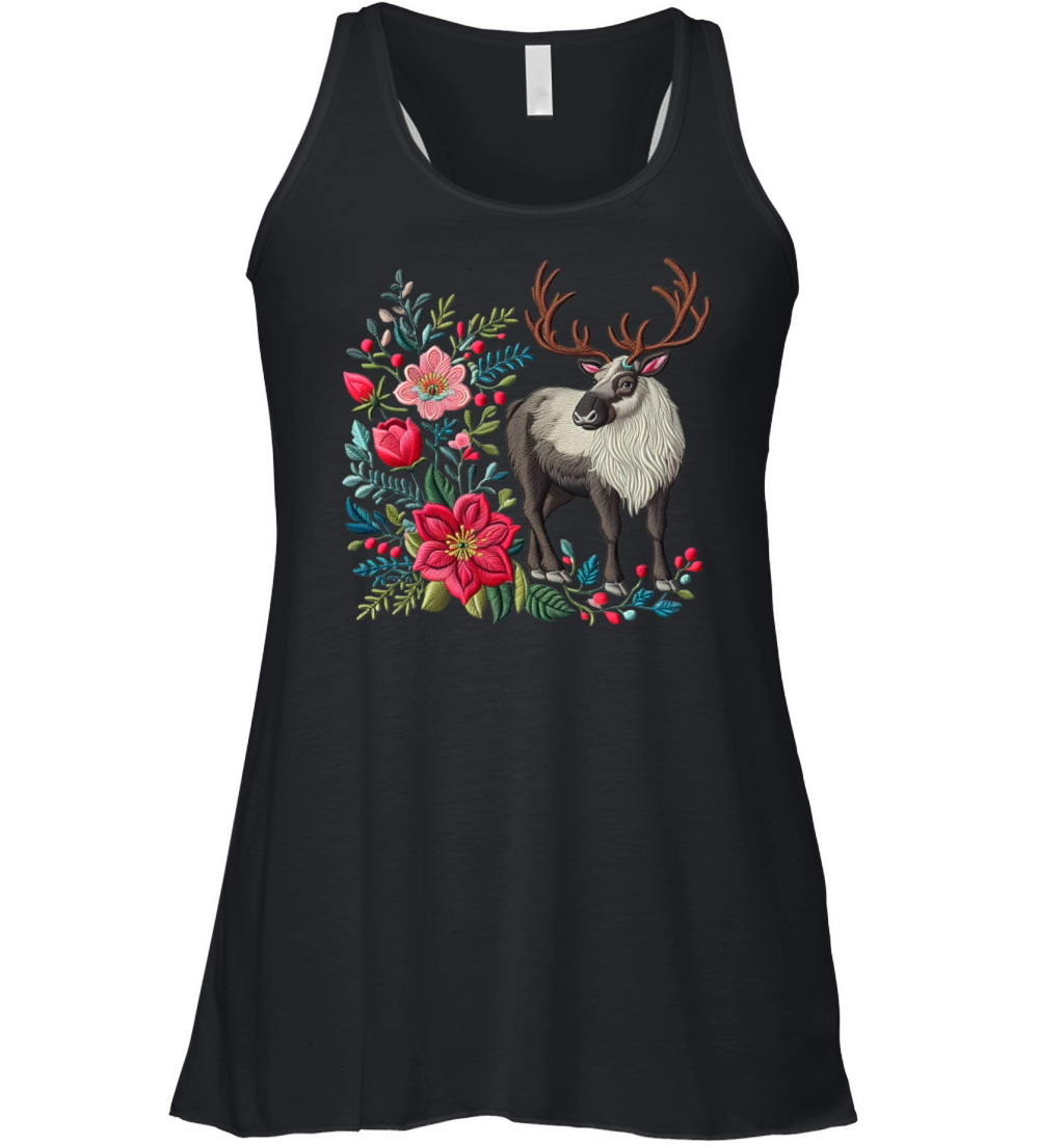 Charming Caribou with Floral Ornaments Women's Flowy Tank Top