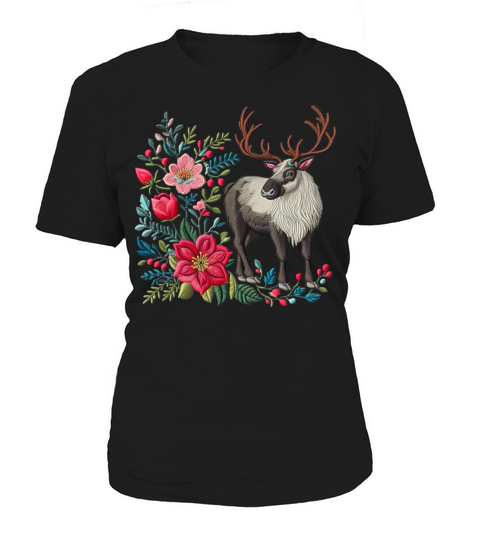Charming Caribou with Floral Ornaments Women's T-Shirt