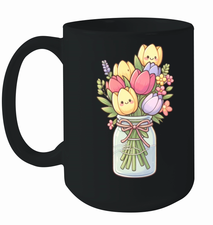 Garden lover gift-Tulip Bouquet in a Mason Jar Ceramic Mug