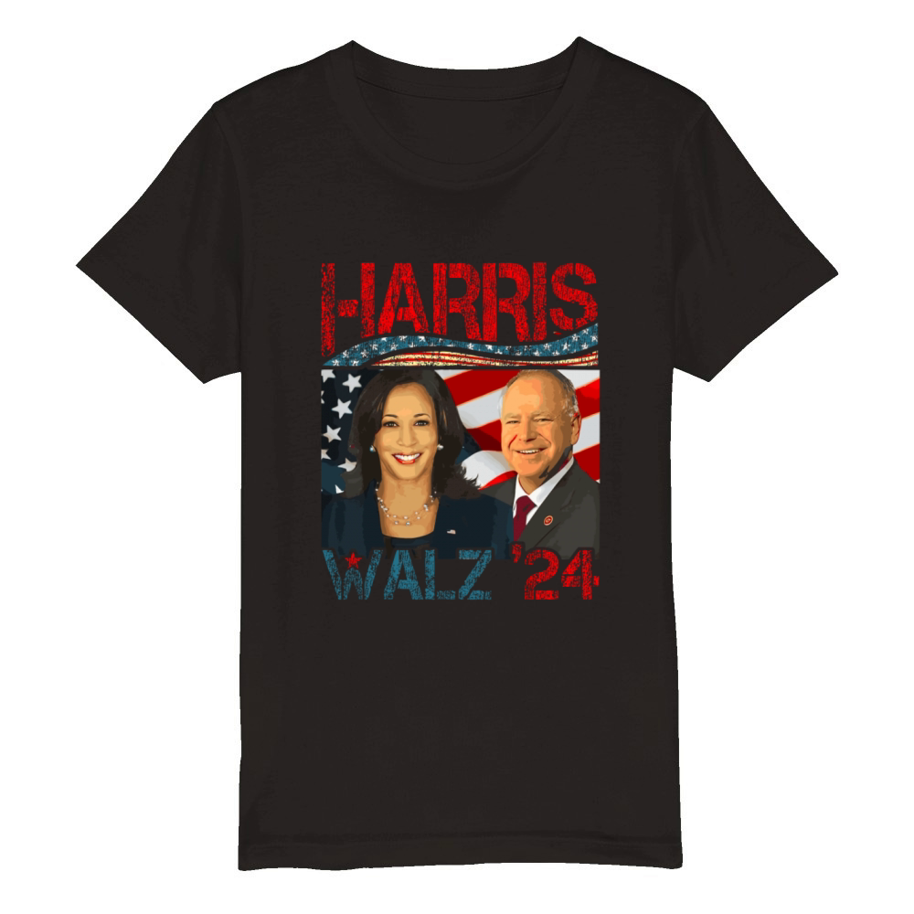 Harris Walz Waltz 2024 Retro Vintage Distressed Organic Kids Crewneck T-shirt