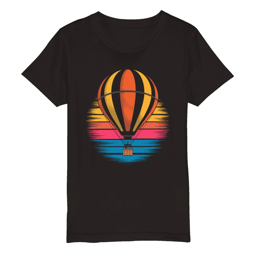 Hot Air Balloon Retro Sunset Vintage Adventure In Organic Kids Crewneck T-shirt