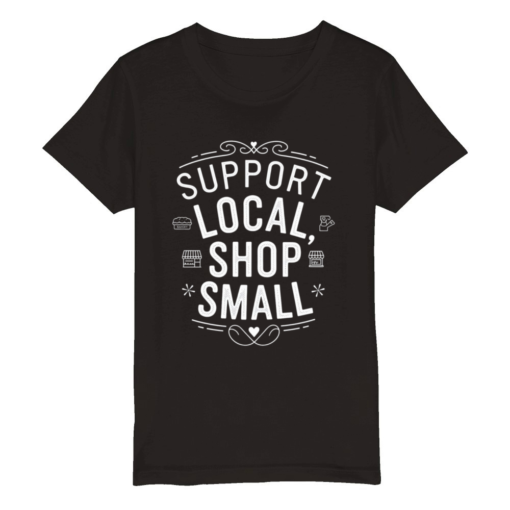 Vintage Style Shop Small Local Business Graphic Organic Kids Crewneck T-shirt