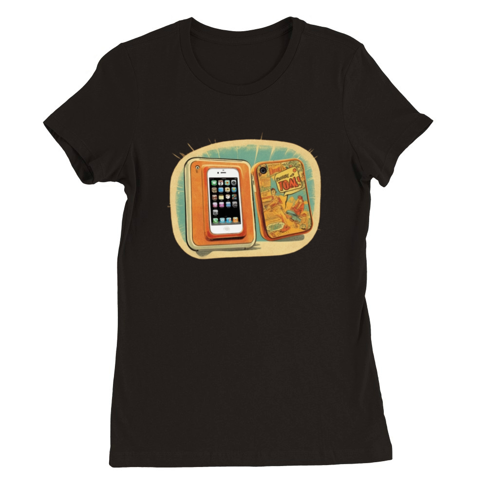 Retro Comic iPhone 3GS Tee - Vintage Tech Vibes Premium Womens Crewneck T-shirt