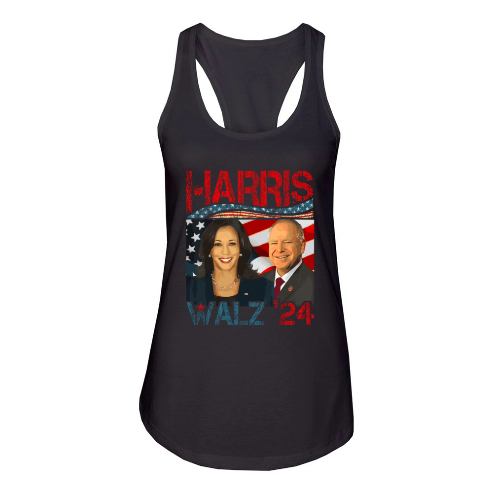 Harris Walz Waltz 2024 Retro Vintage Distressed Women's Racerback Tank