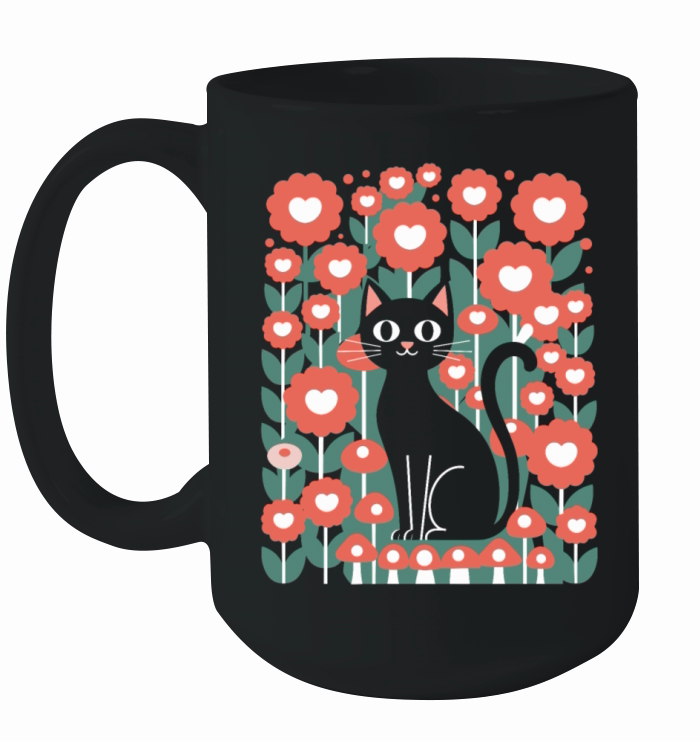 Cottagecore Cat in Floral Ceramic Mug