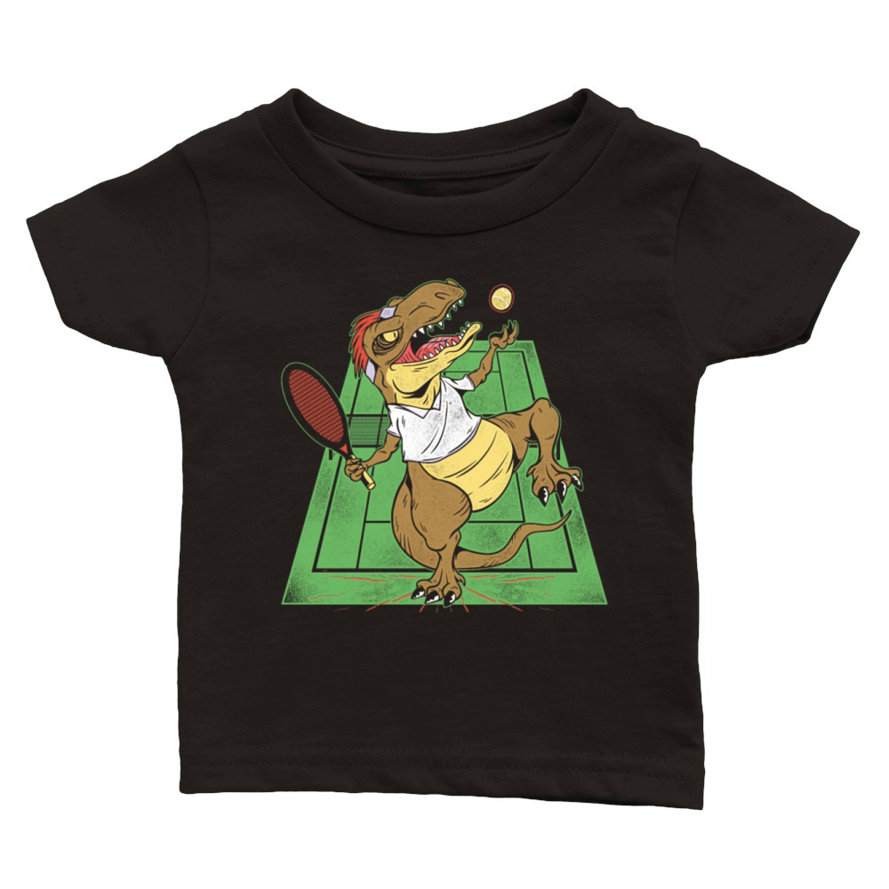 Funny Tennis Player Racket T-Rex Classic Baby Crewneck T-shirt
