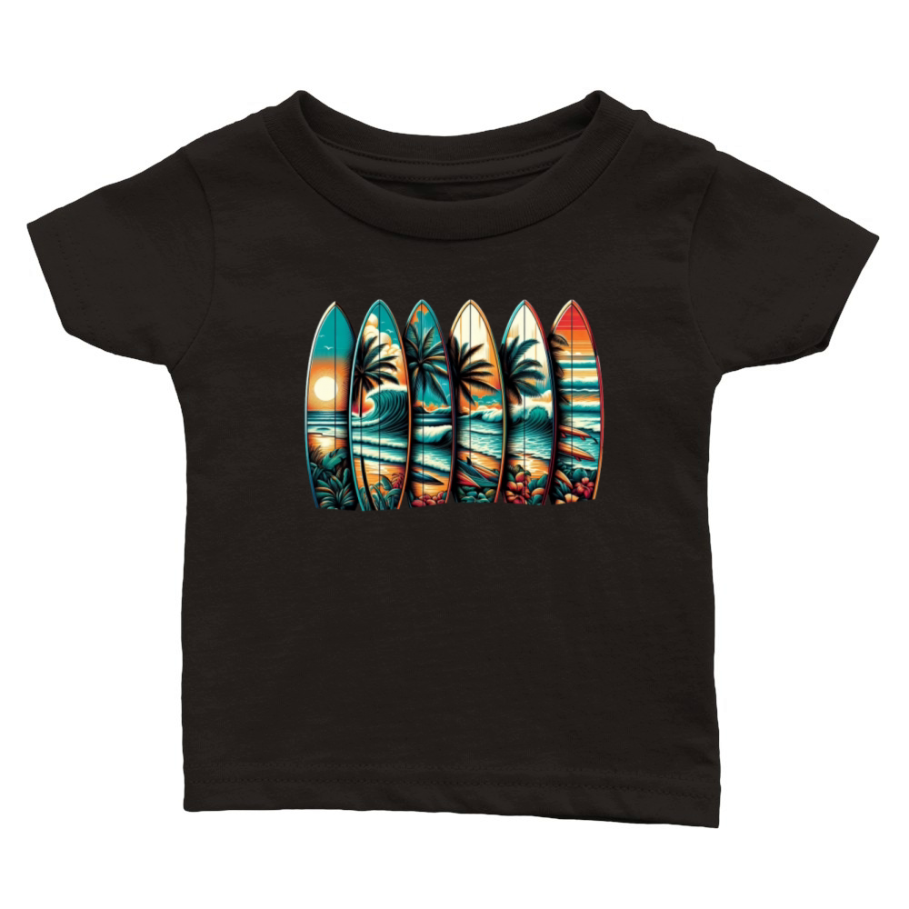 Surfboard Art Surfing Retro Surfer Surf Shop Classic Baby Crewneck T-shirt