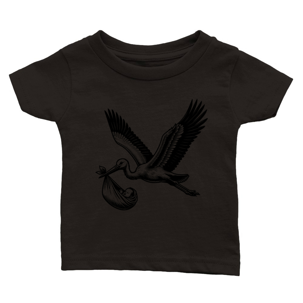 Vintage Stork Carrying Baby Illustration for New Classic Baby Crewneck T-shirt