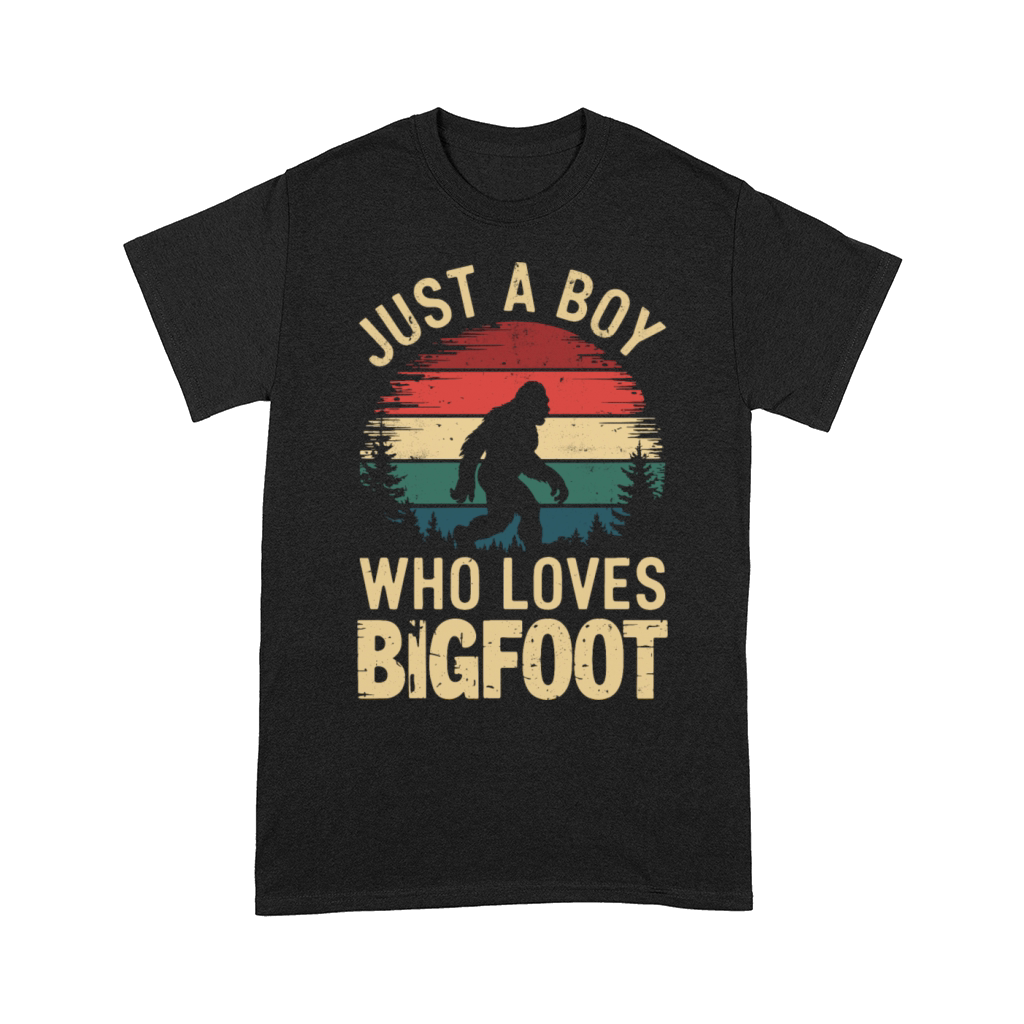 Just A Boy Who Loves Bigfoot Retro Style Forest Comfort T-shirt