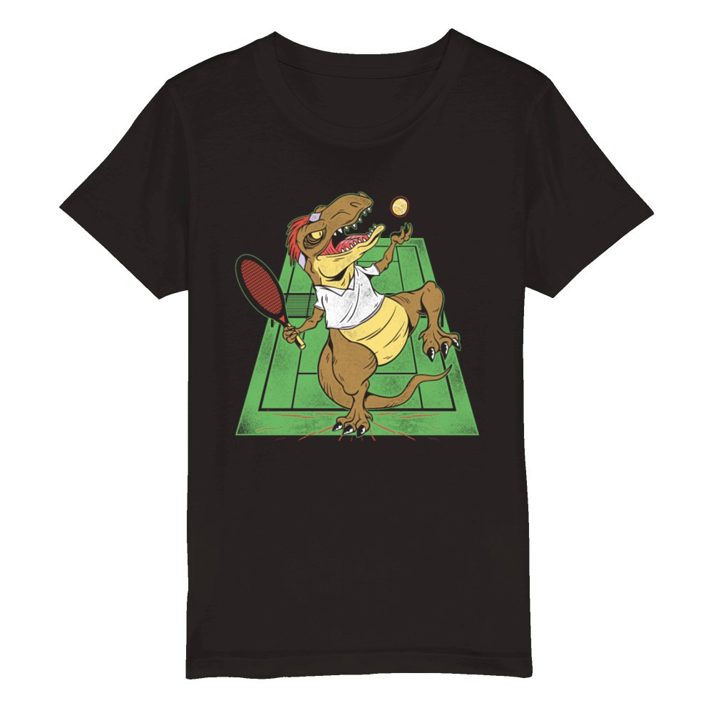 Funny Tennis Player Racket T-Rex Organic Kids Crewneck T-shirt