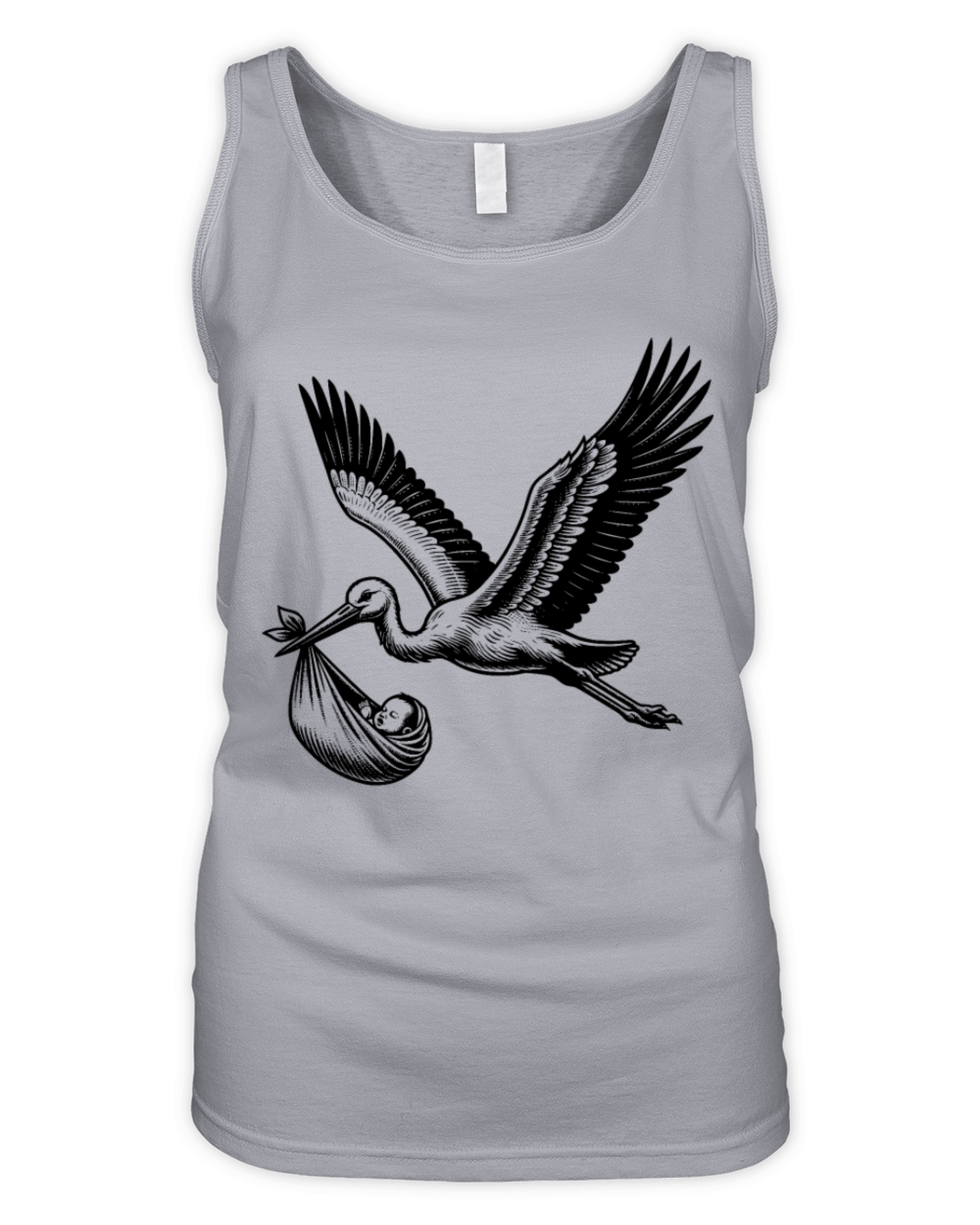 Vintage Stork Carrying Baby Illustration for New Organic Women's Tank Top