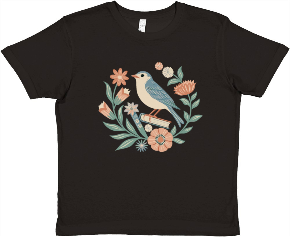 Cottagecore Bird and Floral Harmony Premium Kids Crewneck T-shirt