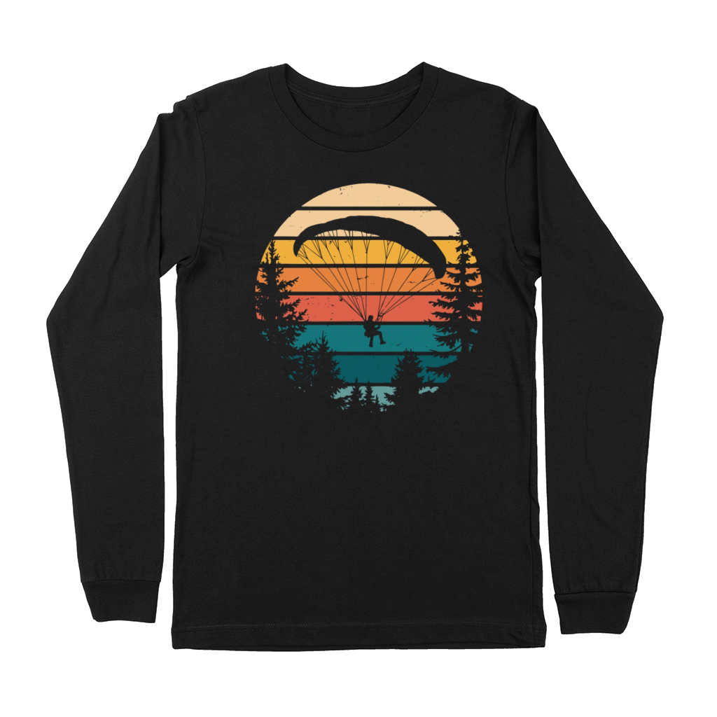 Vintage Paragliding Scenic Sunset Over Forest Premium Long Sleeve