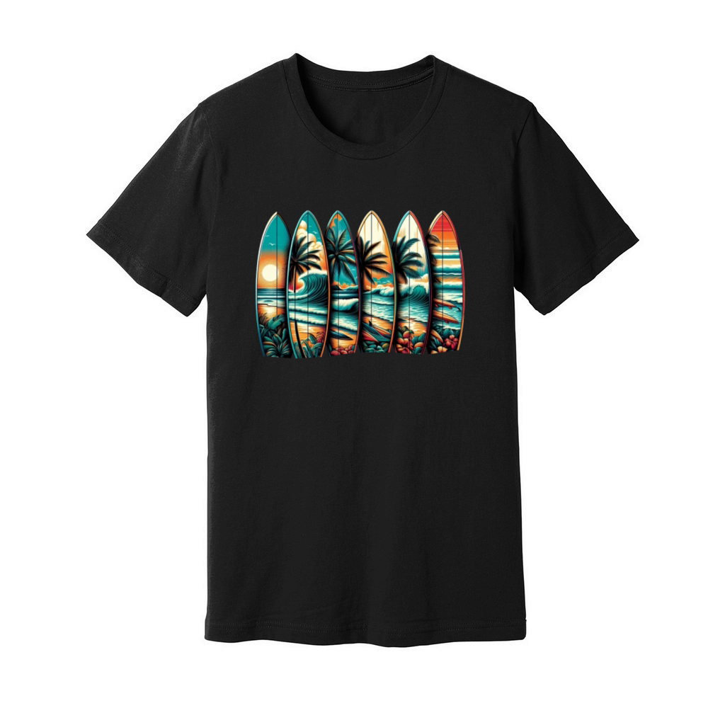Surfboard Art Surfing Retro Surfer Surf Shop Unisex Jersey Tee