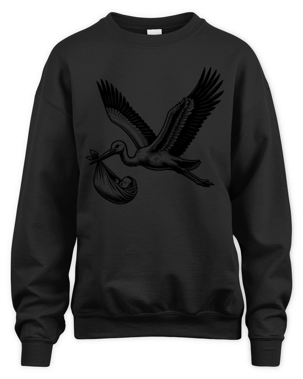 Vintage Stork Carrying Baby Illustration for New Unisex Premium Crewneck Sweatshirt