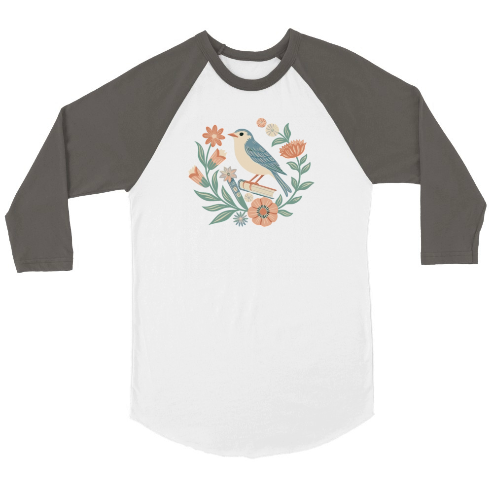 Cottagecore Bird and Floral Harmony Unisex ¾ sleeve Raglan T-shirt