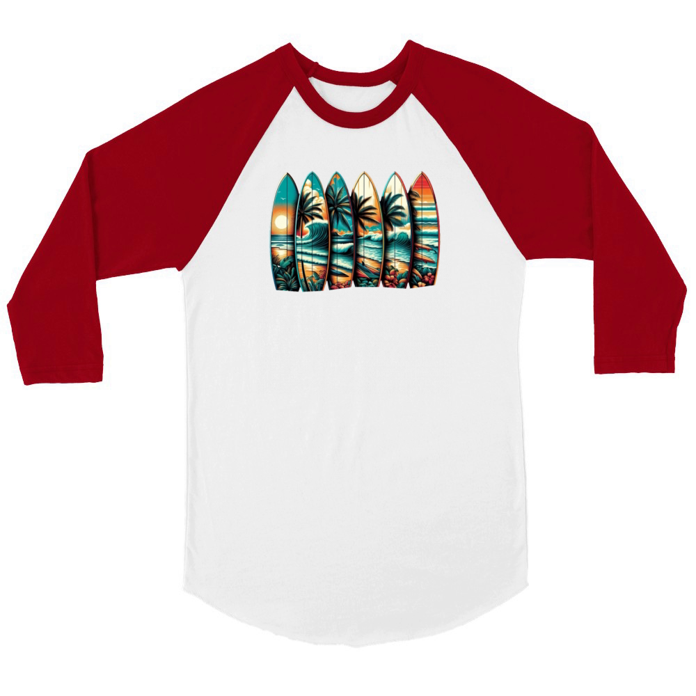 Surfboard Art Surfing Retro Surfer Surf Shop Unisex ¾ sleeve Raglan T-shirt