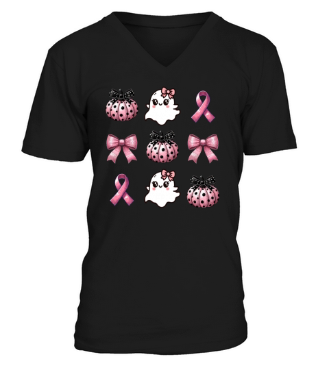 Breast Cancer Shirts Women Halloween In October V-Neck T-shirt