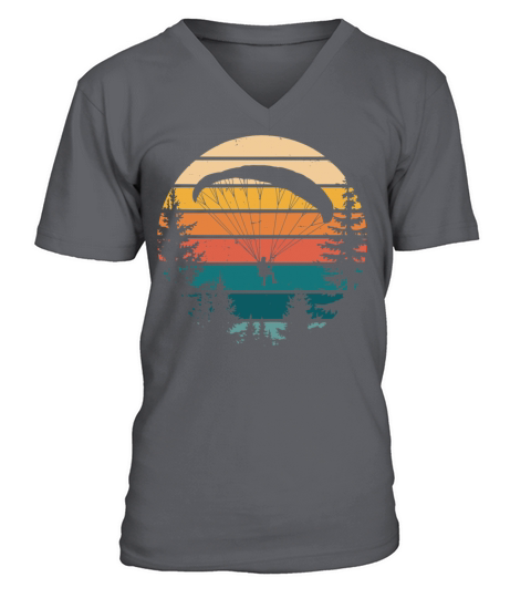 Vintage Paragliding Scenic Sunset Over Forest V-Neck T-shirt