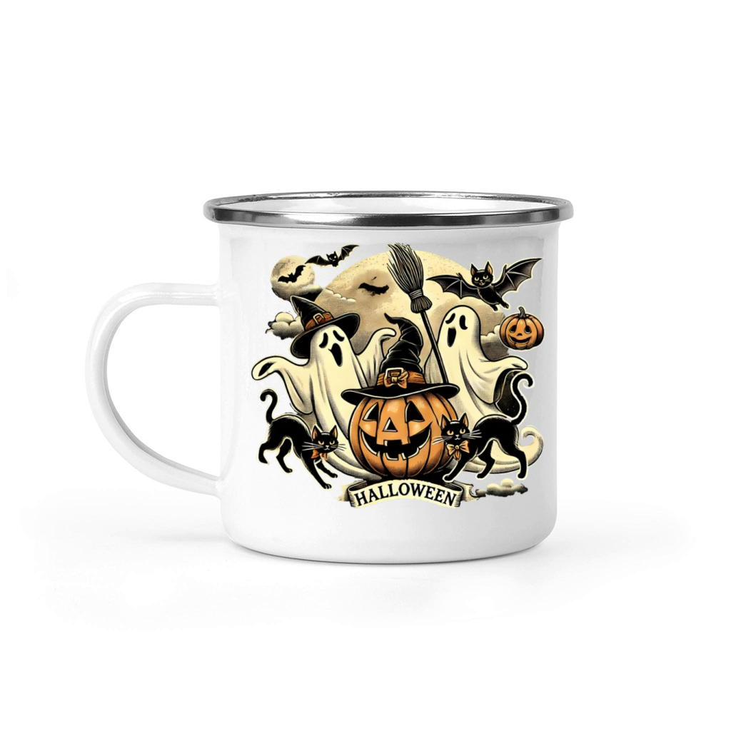 Vintage Halloween Ghosts and Black Cats Retro Camping Mug