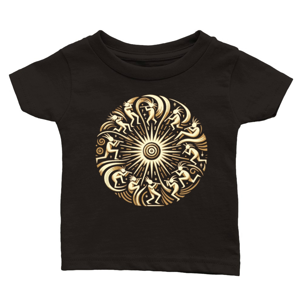 Kokopelli Sun Circle Southwest Dance Tribal Art Classic Baby Crewneck T-shirt