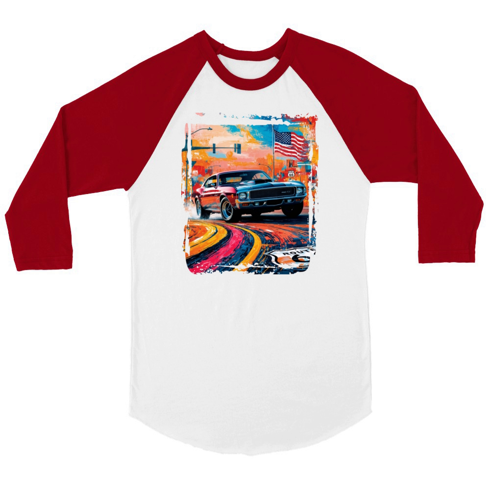 American Muscle Car Route 66 Unisex ¾ sleeve Raglan T-shirt