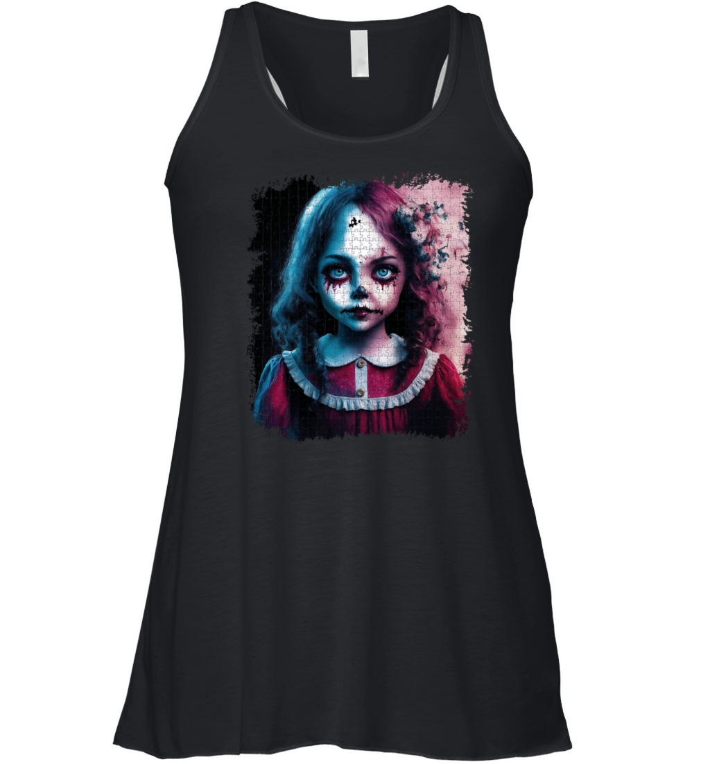 Cute Girl Halloween Scary Smile jigsaw Women's Flowy Tank Top