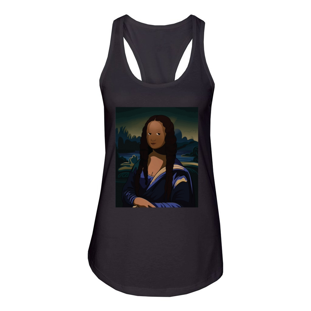 Black Mona Lisa Cartoon Art Black Women Melanin Women's Racerback Tank