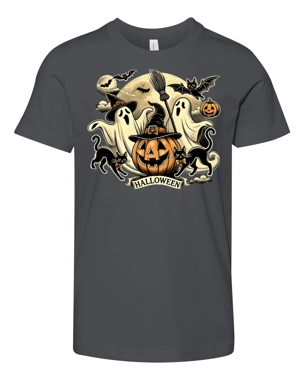 Vintage Halloween Ghosts and Black Cats Retro Youth Unisex Jersey Tee