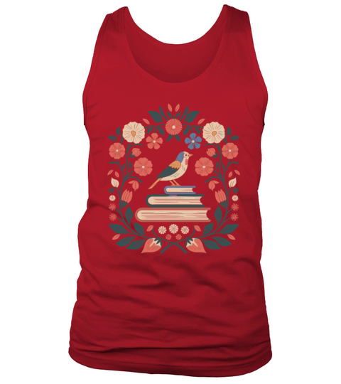 Cottagecore Bird and Books in Floral Harmony Tank Top Unisex