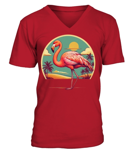 Retro Comic Style Flamingo Tee - Vintage Tropical V-Neck T-shirt