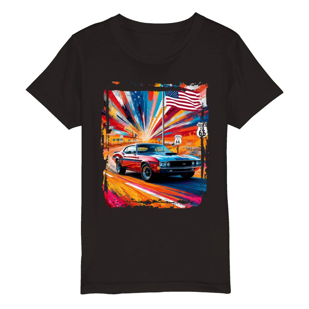 Beautiful American Muscle Car Route 66 painted Organic Kids Crewneck T-shirt