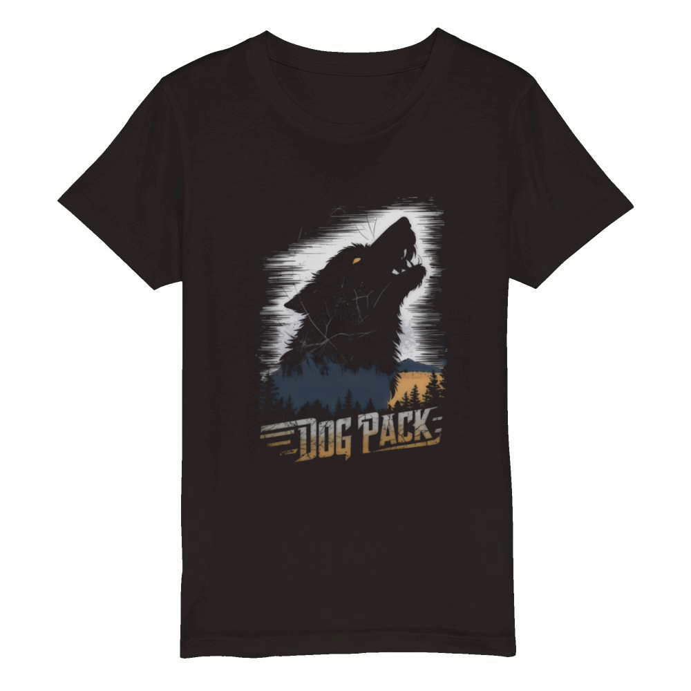 Majestic Dog Howling in Forest Silhouette Organic Kids Crewneck T-shirt