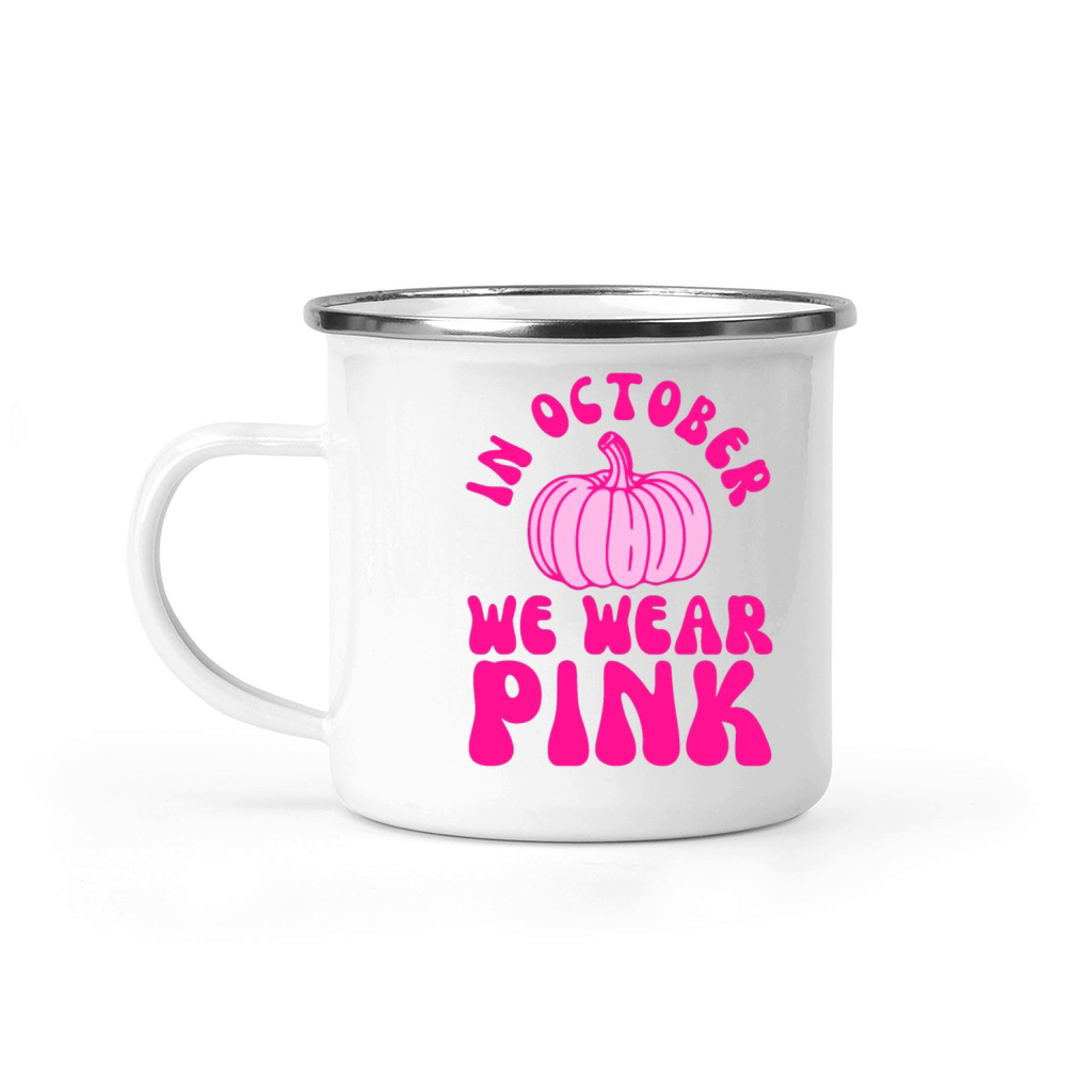 In October We Wear Pink Pumpkin Camping Mug