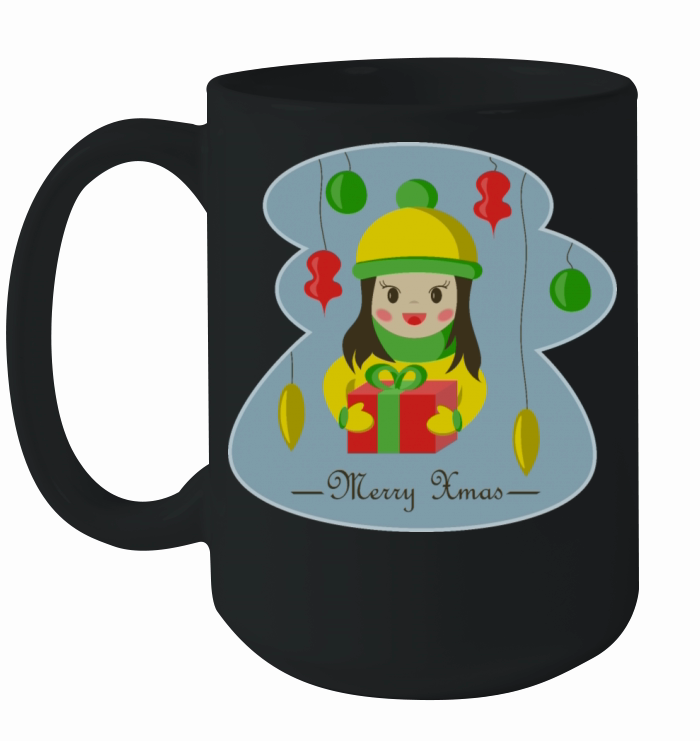 Merry Xmas vintage girl with Christmas gift box Ceramic Mug