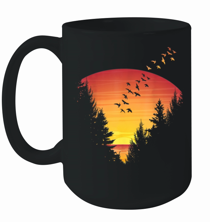 Sunset Forest Nature Pine Tree Camping Outdoor Ceramic Mug