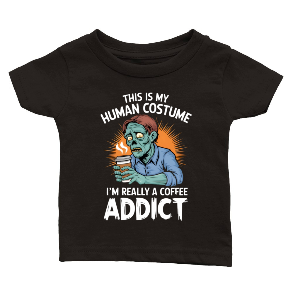 Coffee Addict Zombie Funny Halloween Humor Classic Baby Crewneck T-shirt