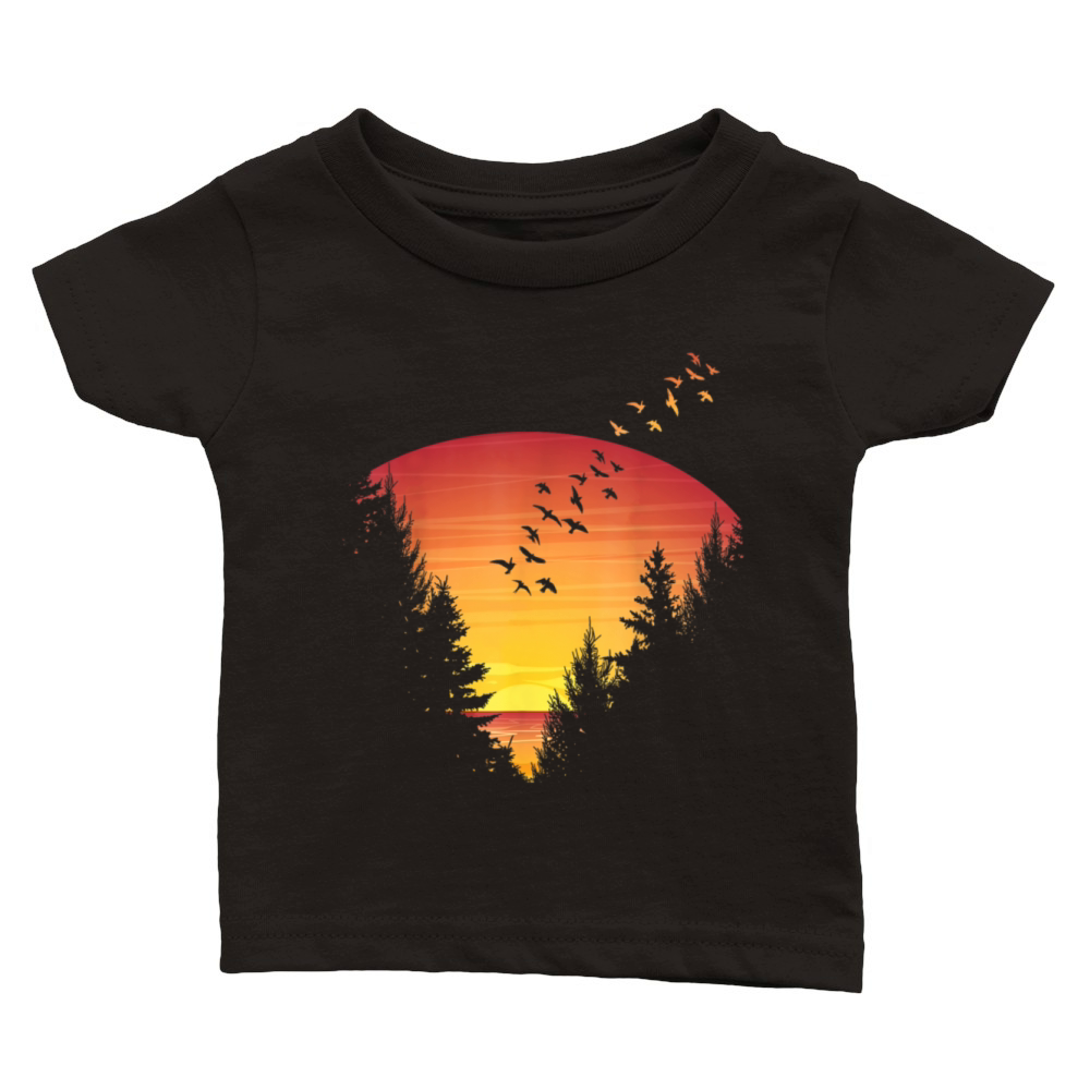 Sunset Forest Nature Pine Tree Camping Outdoor Classic Baby Crewneck T-shirt