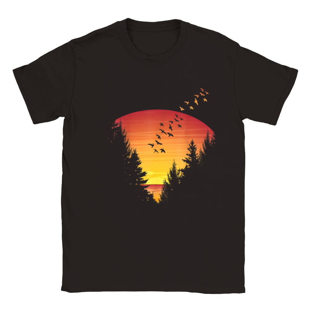 Sunset Forest Nature Pine Tree Camping Outdoor Classic Kids Crewneck T-shirt