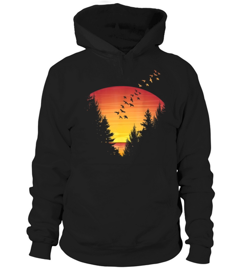Sunset Forest Nature Pine Tree Camping Outdoor Hoodie Unisex