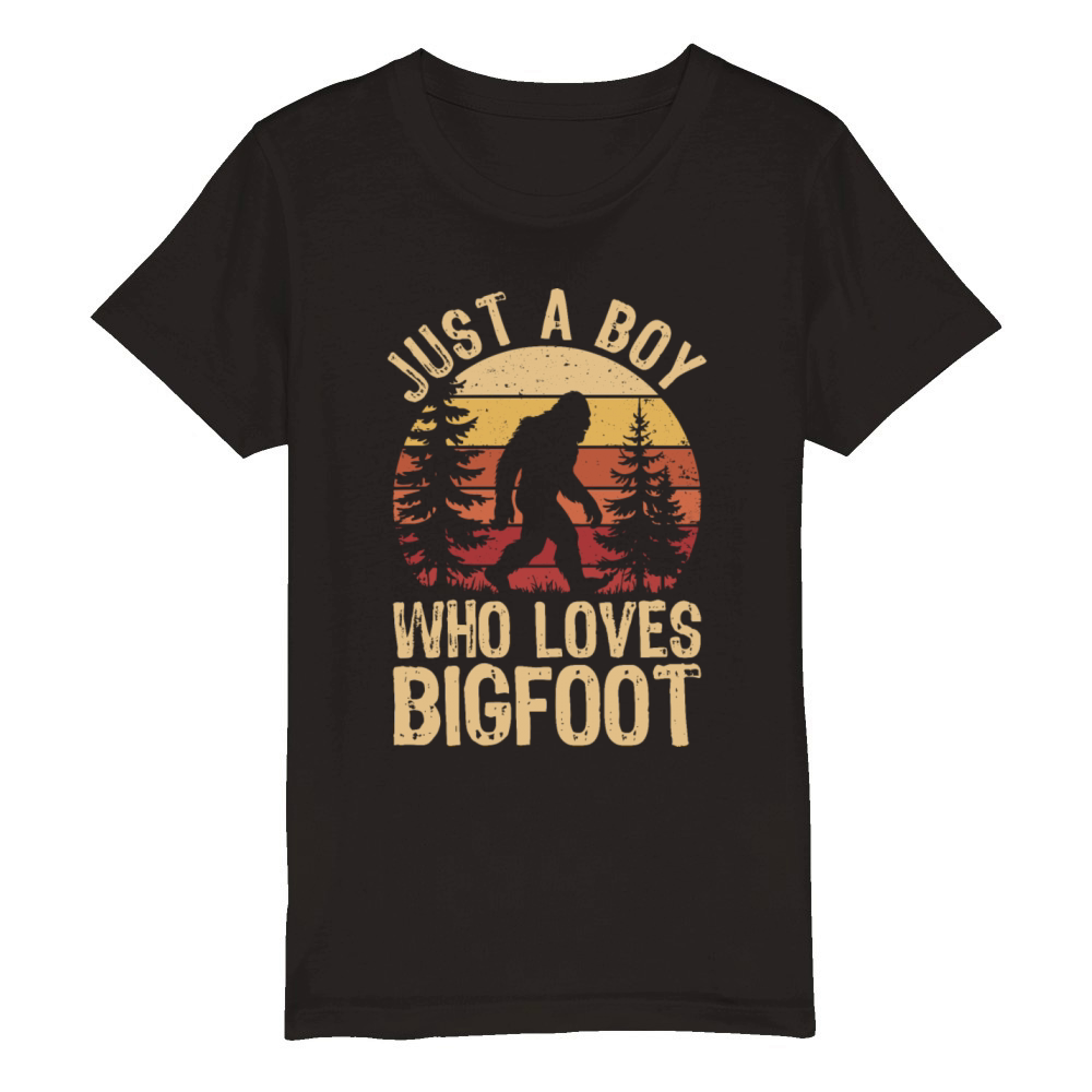 Bigfoot Enthusiast Retro Sunset Forest Silhouette Organic Kids Crewneck T-shirt