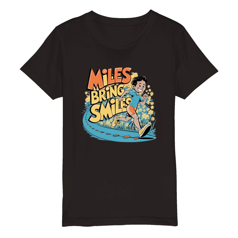 Funny Running Qoute - MILES BRING SMILES Organic Kids Crewneck T-shirt