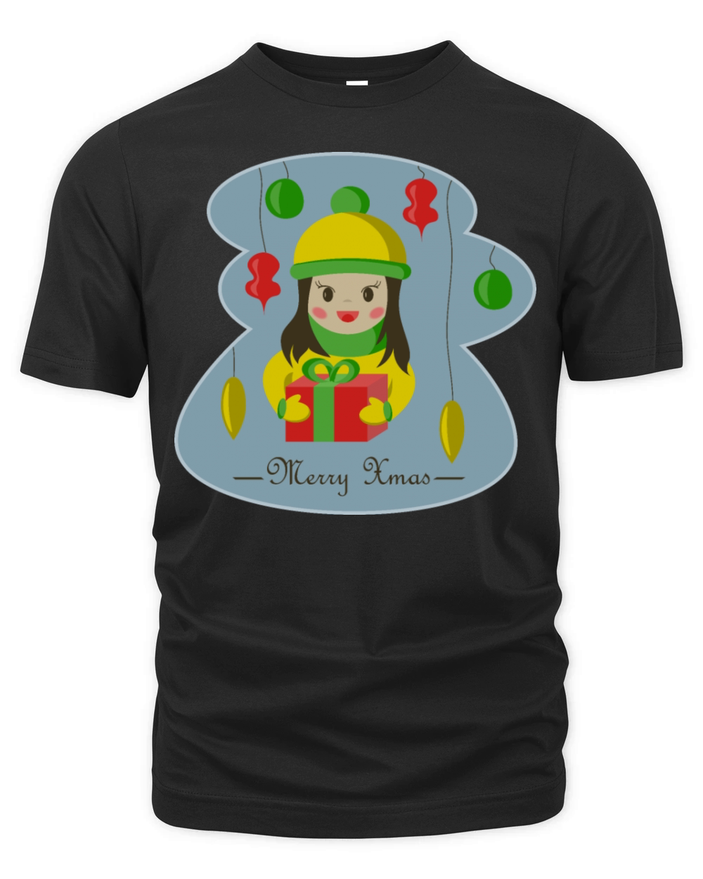 Merry Xmas vintage girl with Christmas gift box Organic Unisex T-shirt