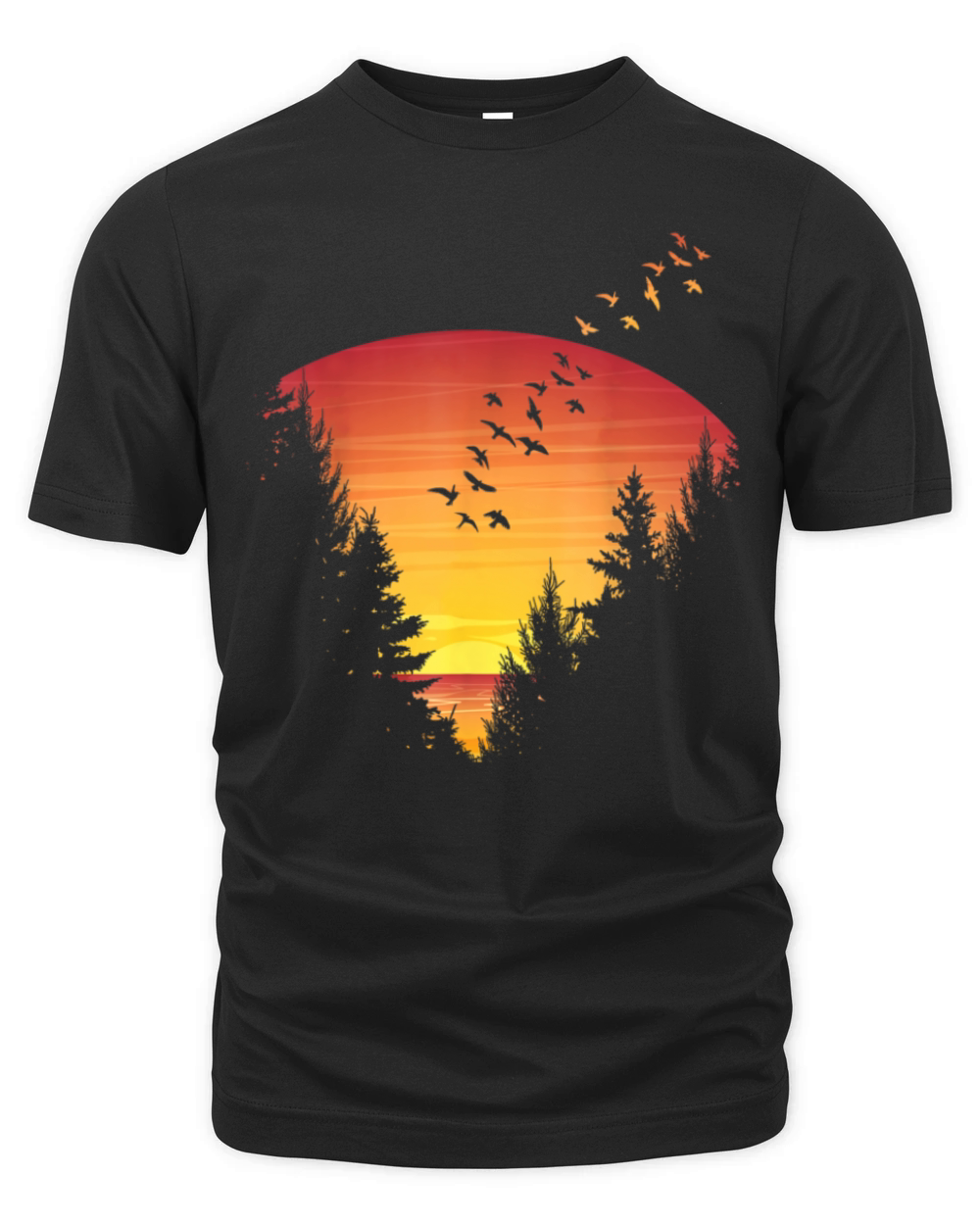 Sunset Forest Nature Pine Tree Camping Outdoor Organic Unisex T-shirt