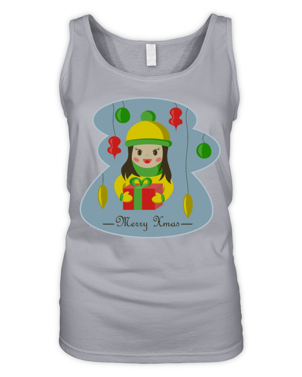 Merry Xmas vintage girl with Christmas gift box Organic Women's Tank Top
