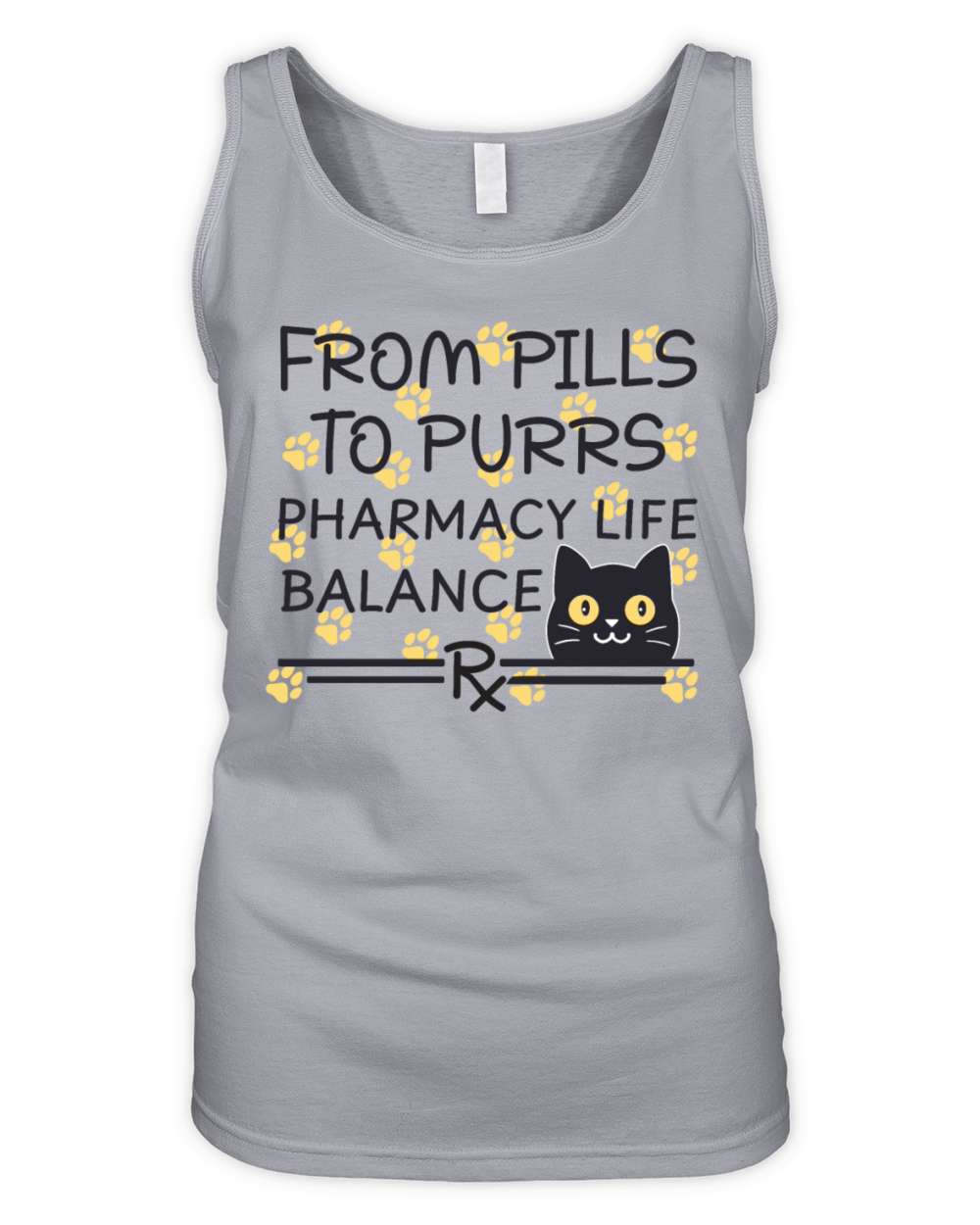 Pharmacy Cat From Pills to Purrs yellow-black Organic Women's Tank Top