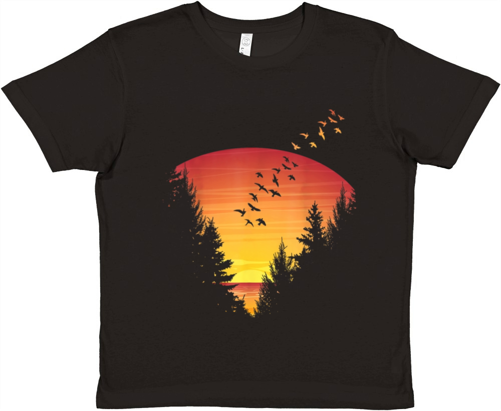 Sunset Forest Nature Pine Tree Camping Outdoor Premium Kids Crewneck T-shirt