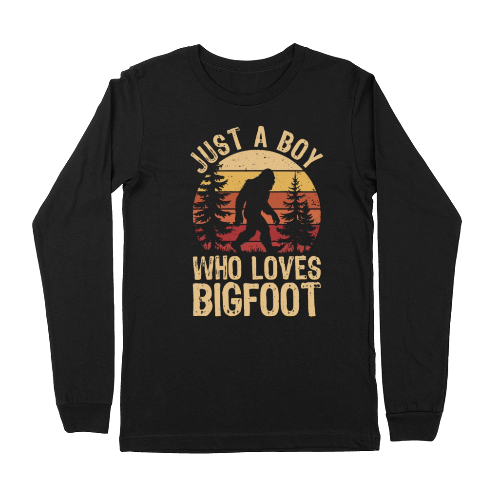 Bigfoot Enthusiast Retro Sunset Forest Silhouette Premium Long Sleeve