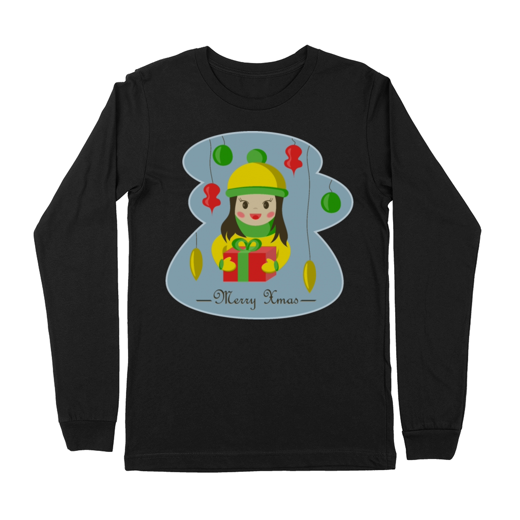 Merry Xmas vintage girl with Christmas gift box Premium Long Sleeve