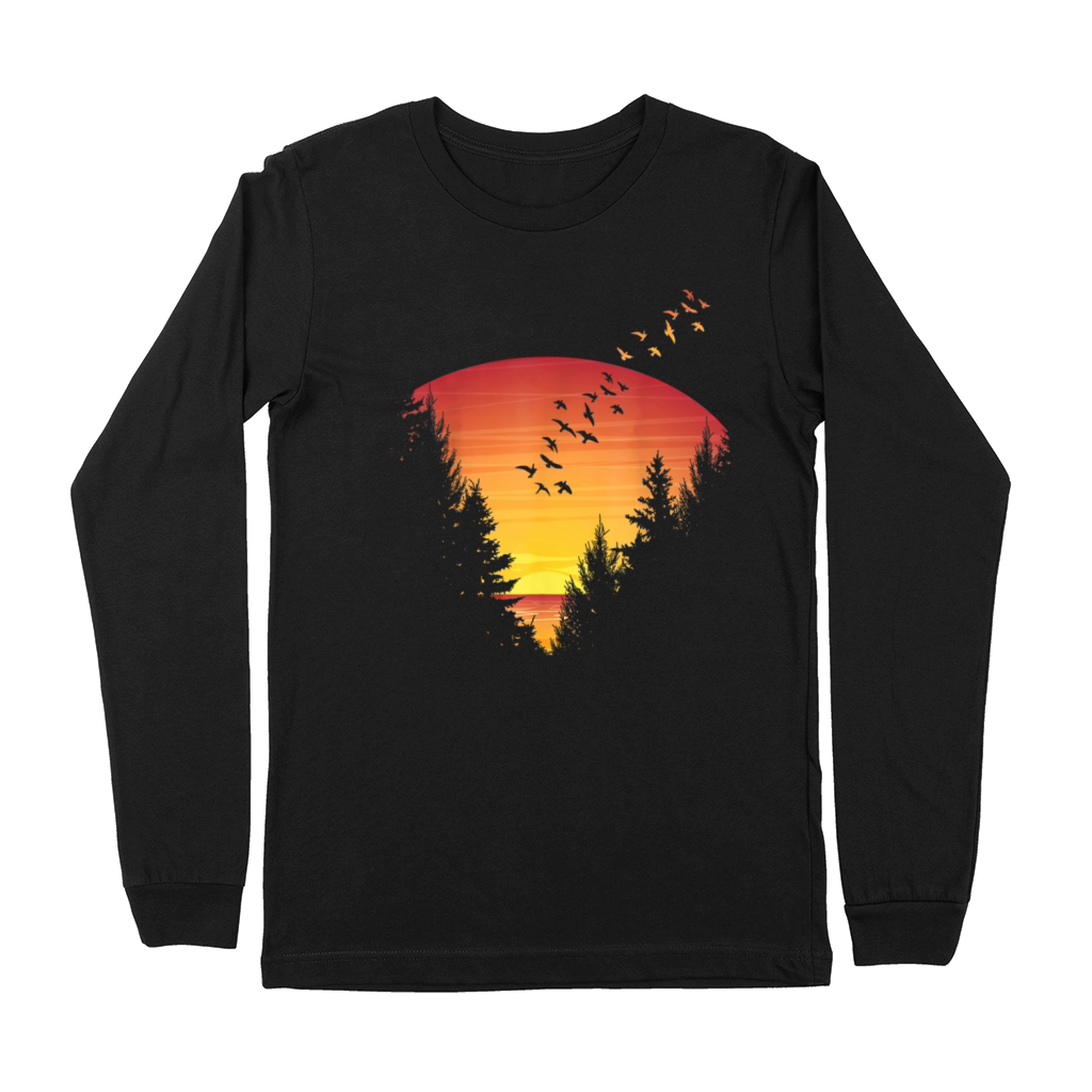 Sunset Forest Nature Pine Tree Camping Outdoor Premium Long Sleeve
